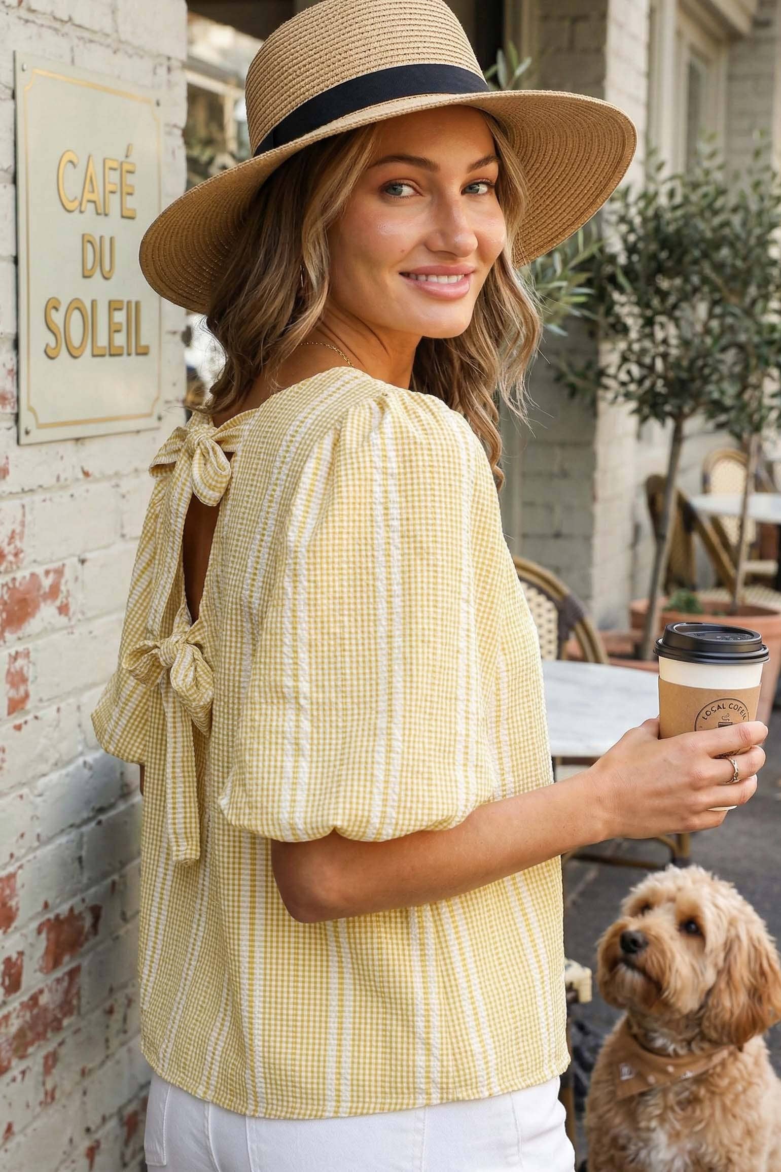 V-Back 2 Bow Accent Feminine Plaid Blouse