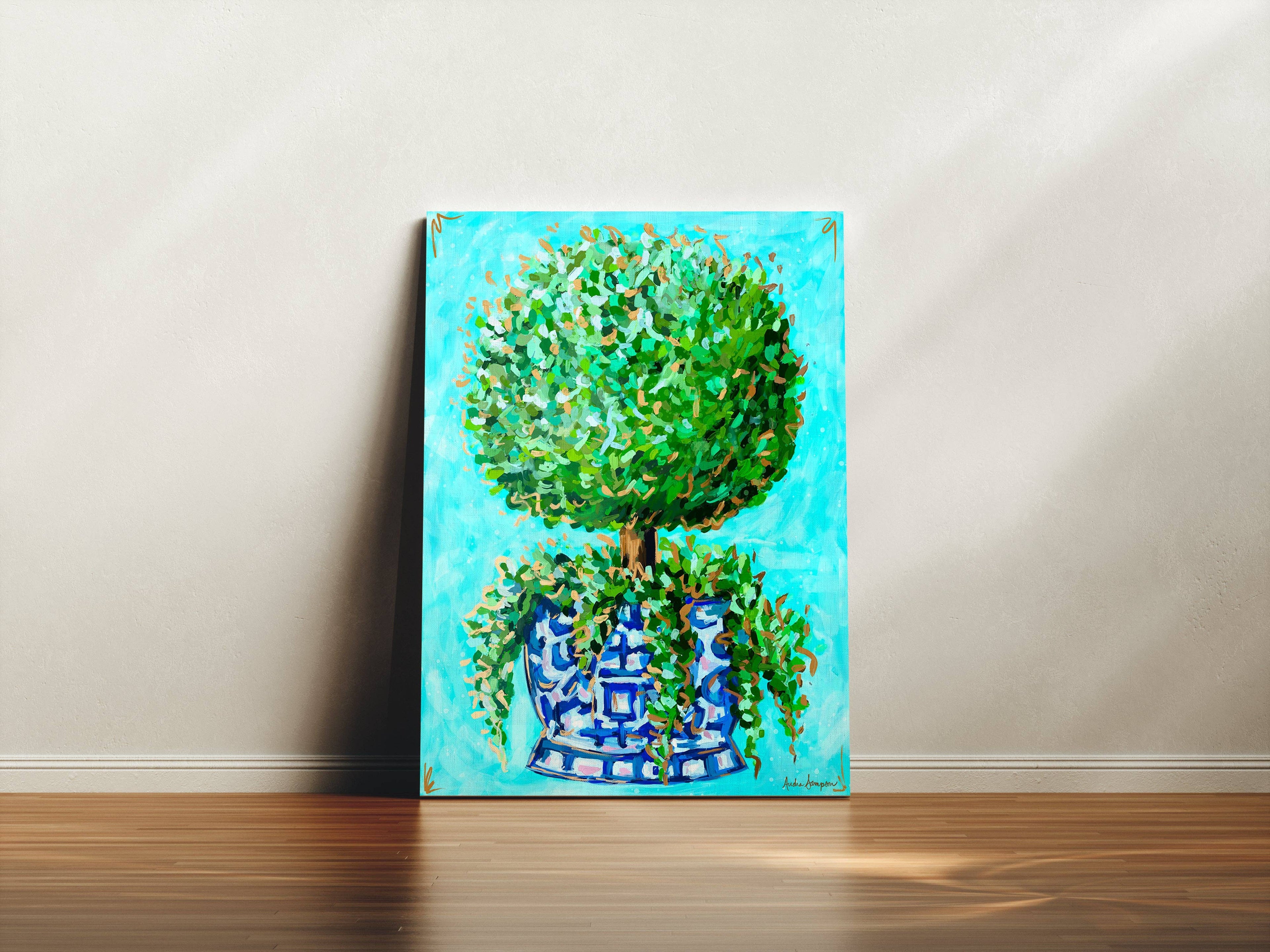Topiary Canvas Print - Blue and White Vase Art Painting