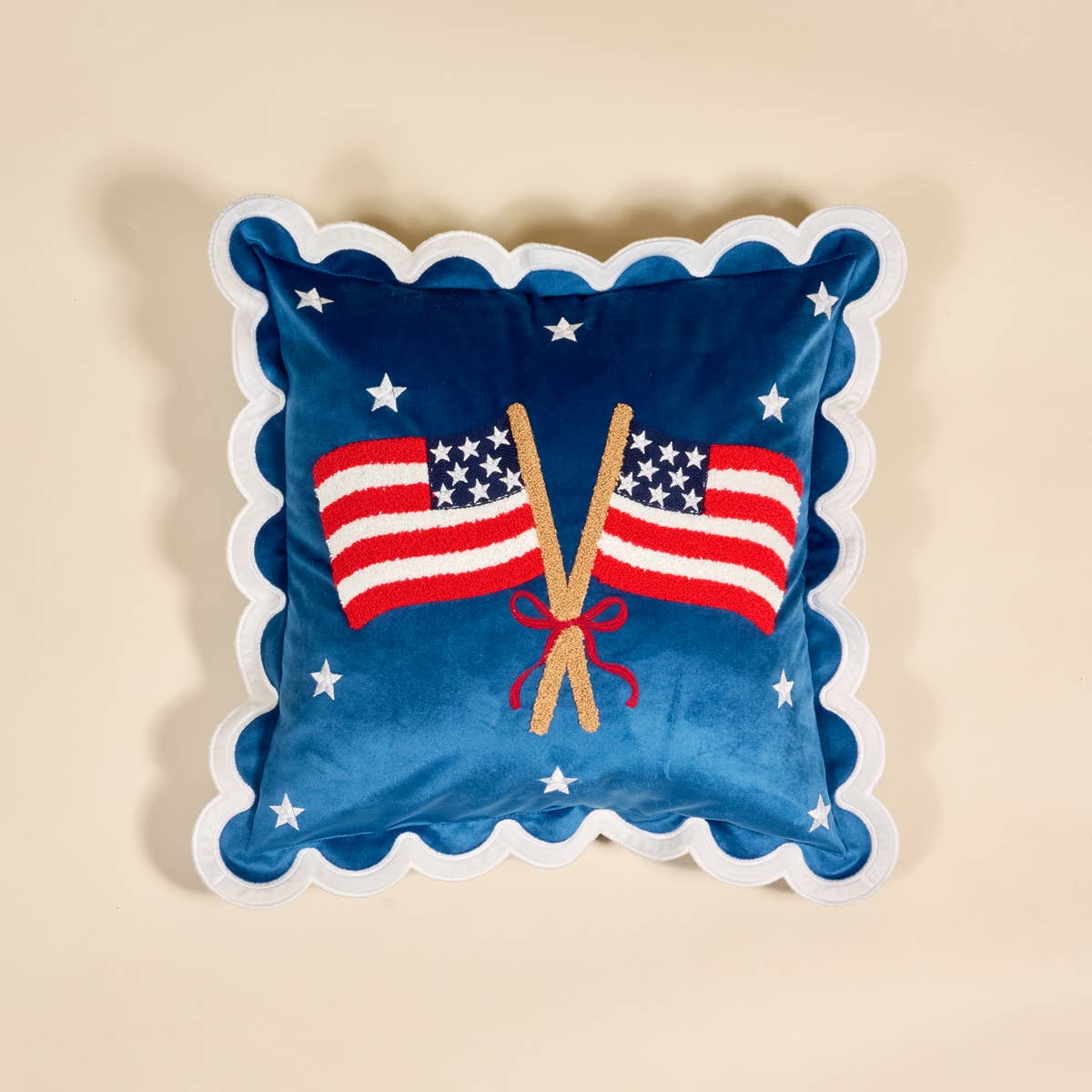 Scalloped Square Throw Pillow–American Flags