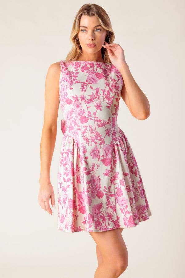 Pink and Ivory Floral Mini Dress