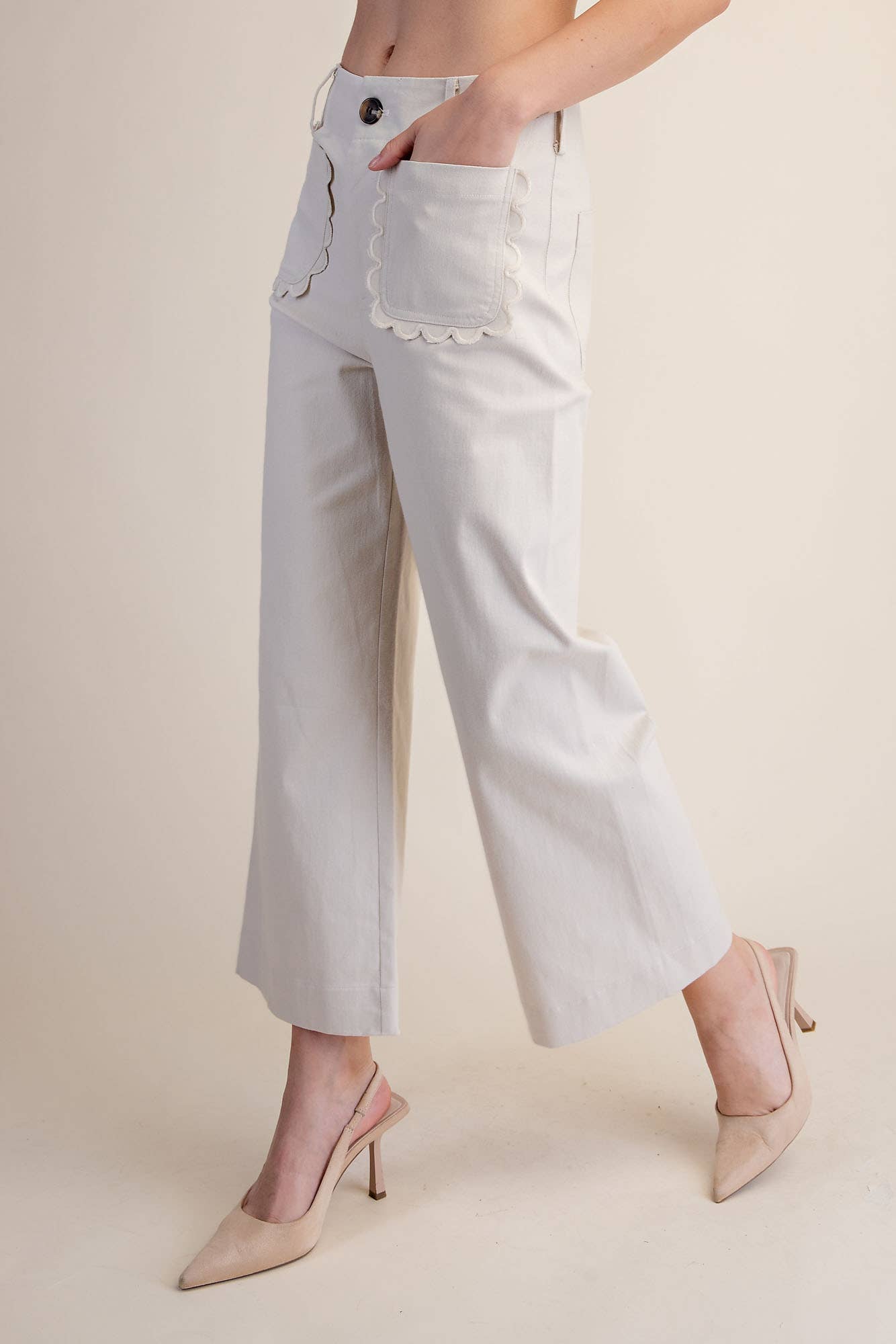 Colette Cropped Scallop Pocket Detail Wide-Leg Pants