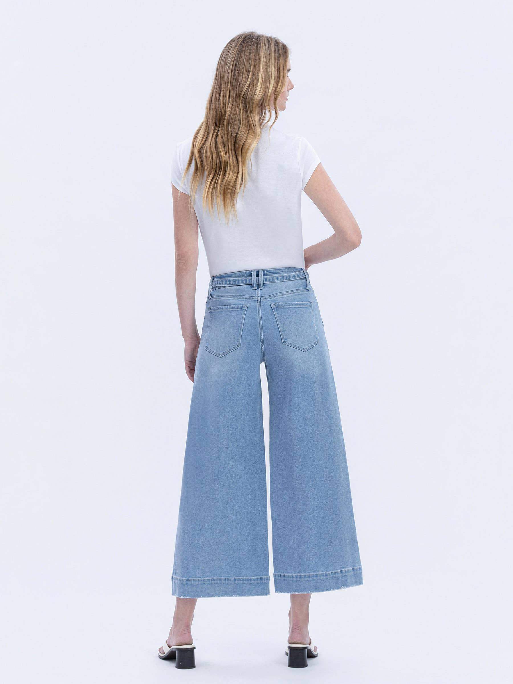VERVET - High Rise Tie Waist Crop Palazzo Jeans