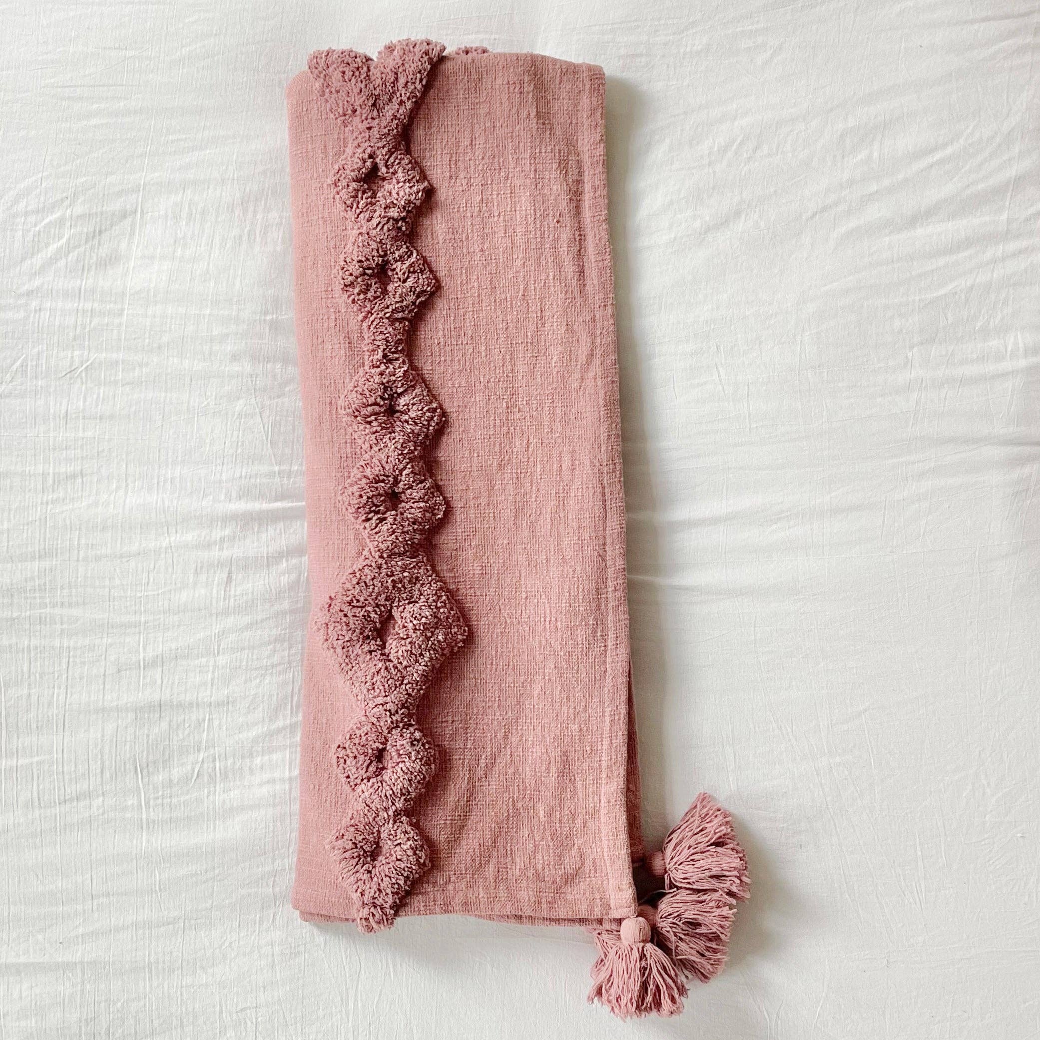 Faded Mauve - Diamond Stripe Tufted Cotton Slub Throw/Blanket