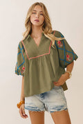 Olive Cotton Poplin Top
