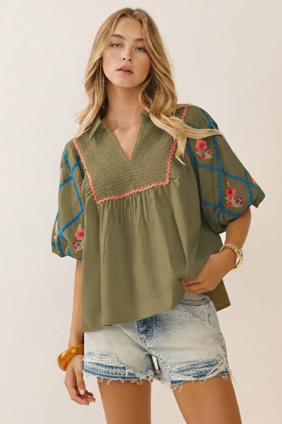 Olive Cotton Poplin Top