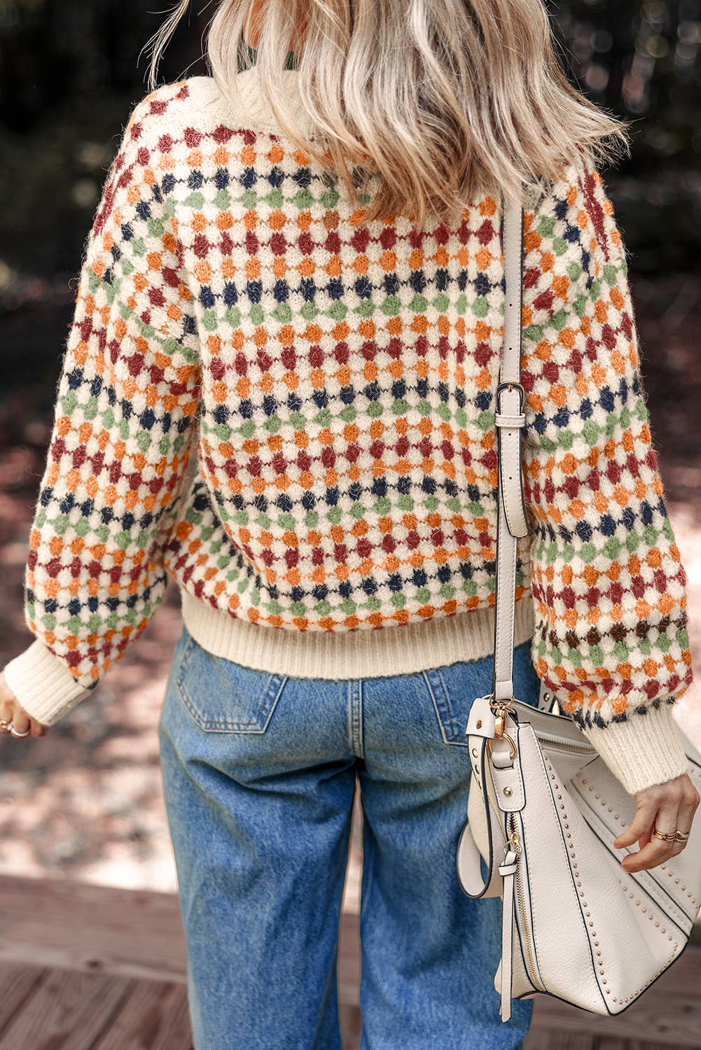 Multicolour Dotty Pattern Button V Neck Sweater Cardigan