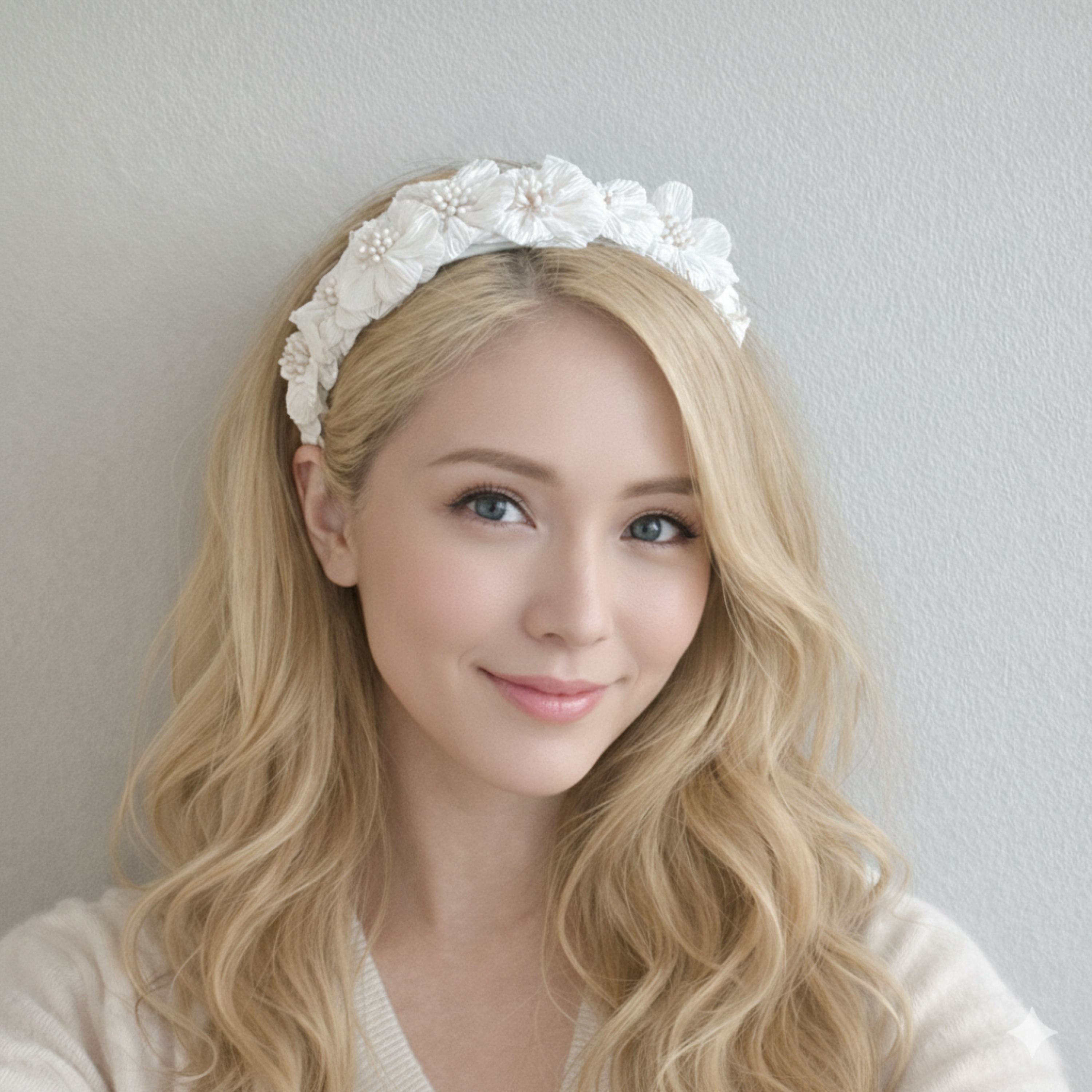 Romantic Floral Pearl Headband – White Petal Design