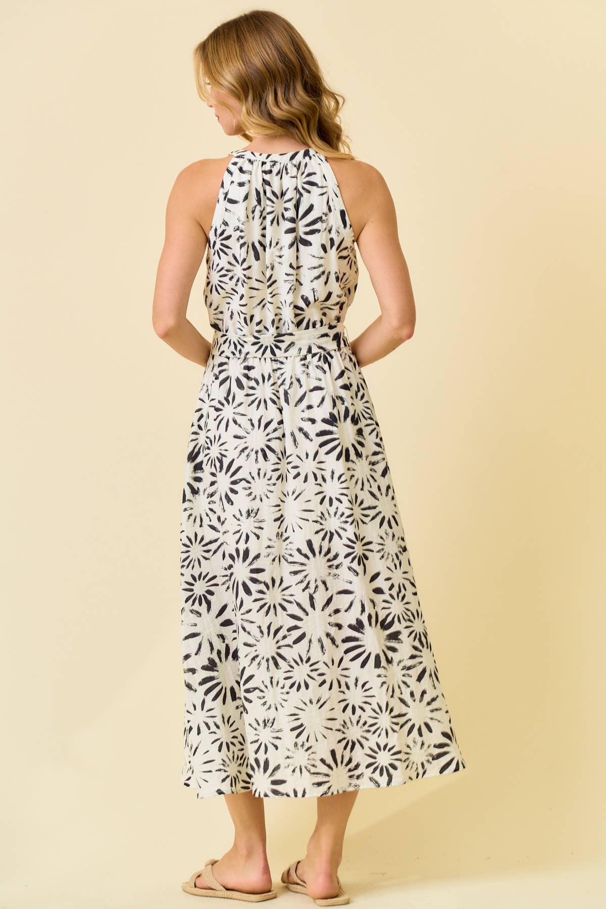 Abstract Floral Halter Tank Midi Dress
