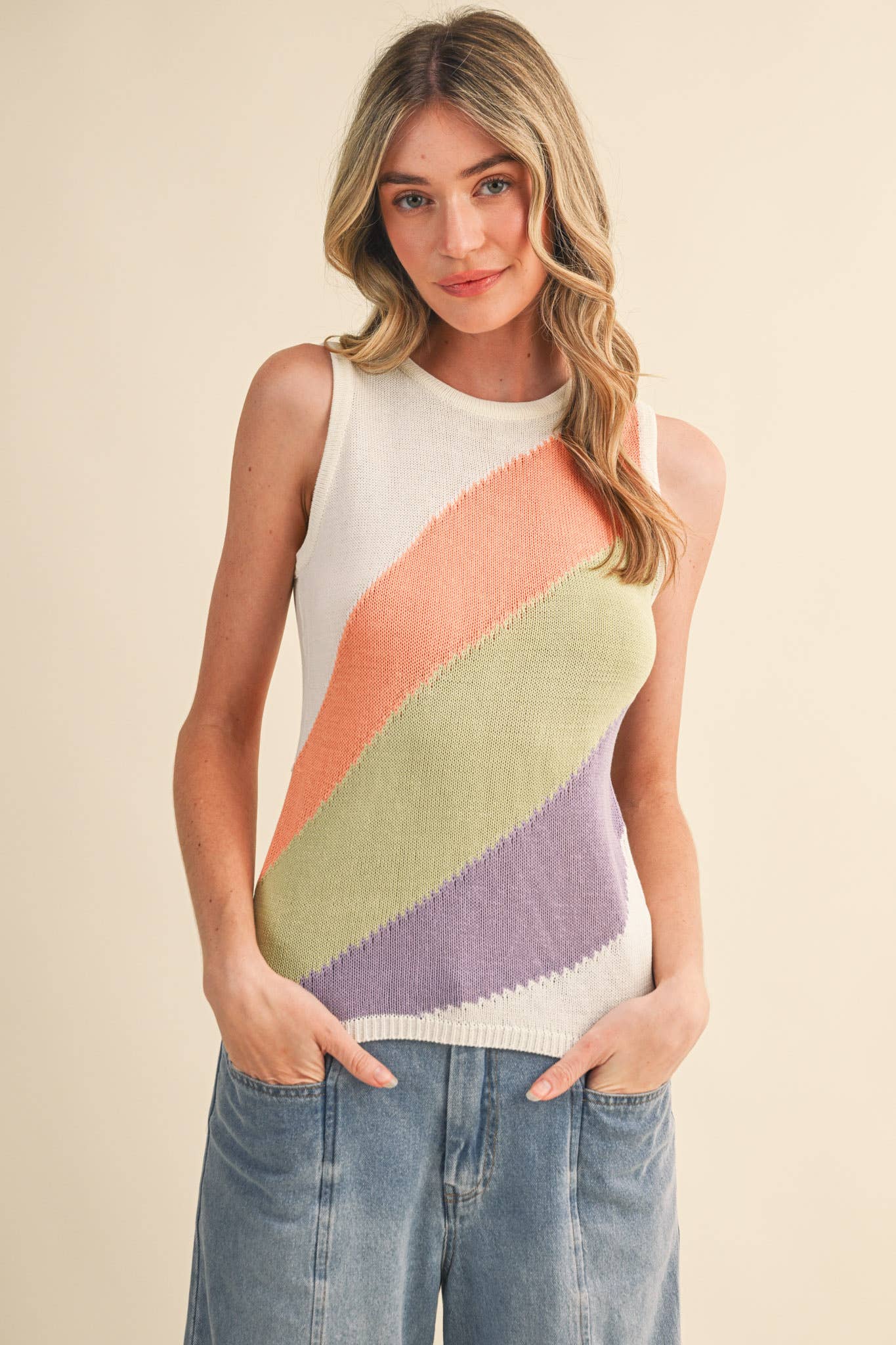 Sleeveless Color Block Knit Tank