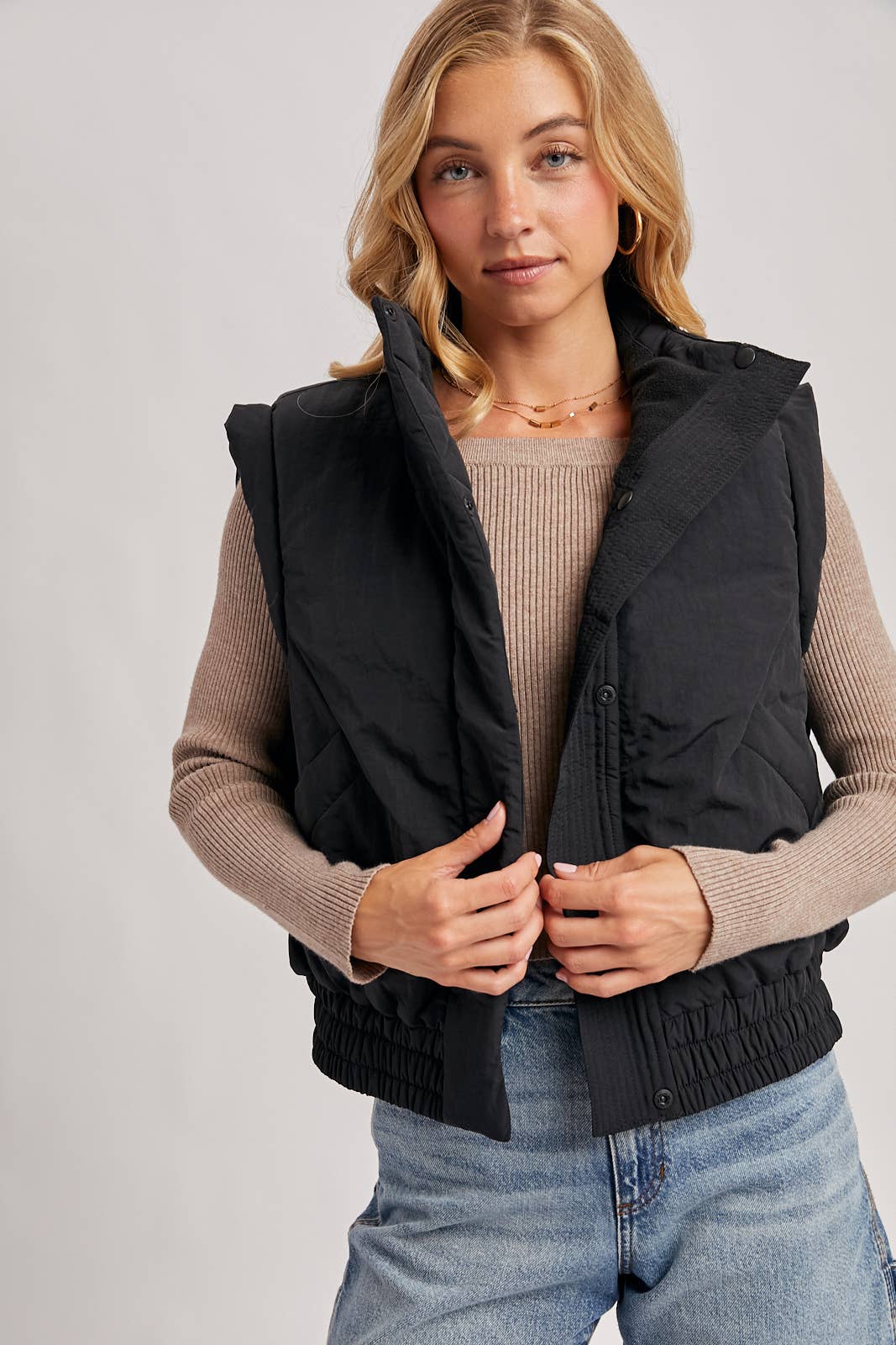 Bomber Style Puffer Vest with Pockets