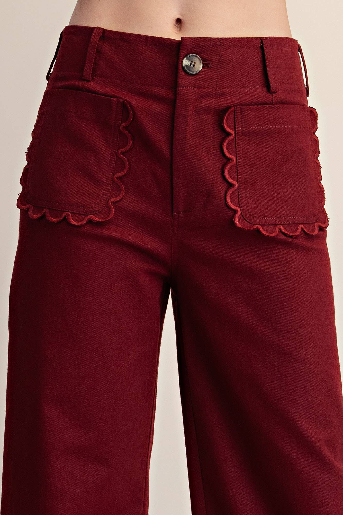 Colette Cropped Scallop Pocket Detail Wide-Leg Pants