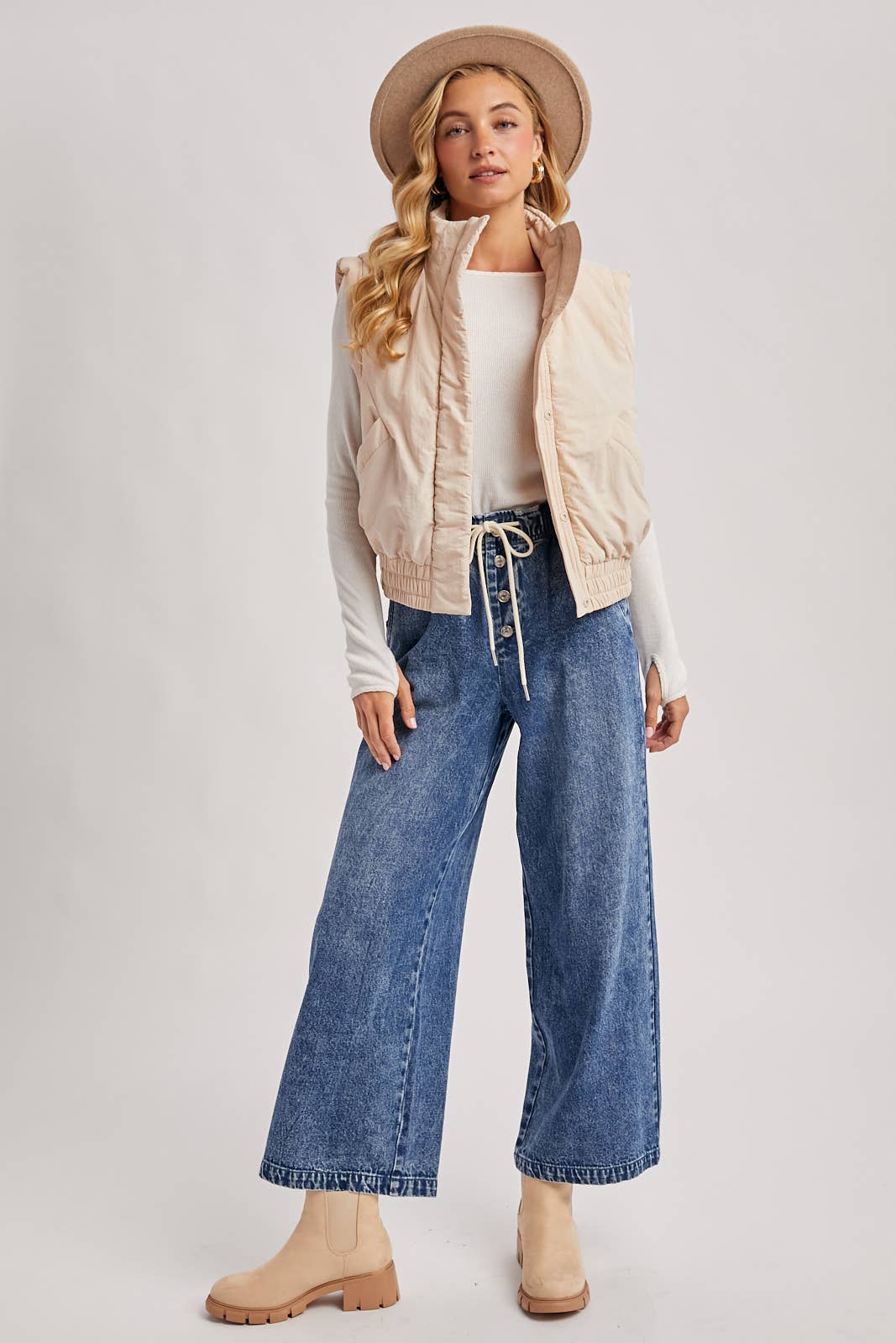 Bomber Style Puffer Vest with Pockets