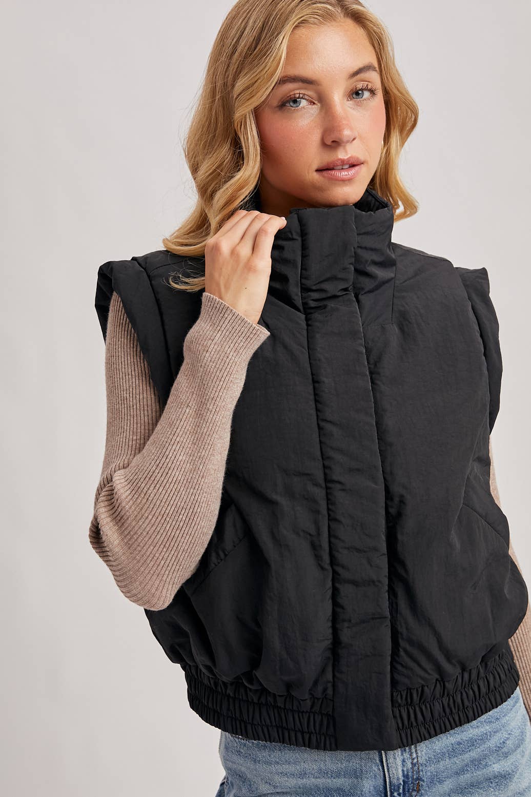 Bomber Style Puffer Vest with Pockets