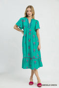 umgee long Teal Embroidered Dress