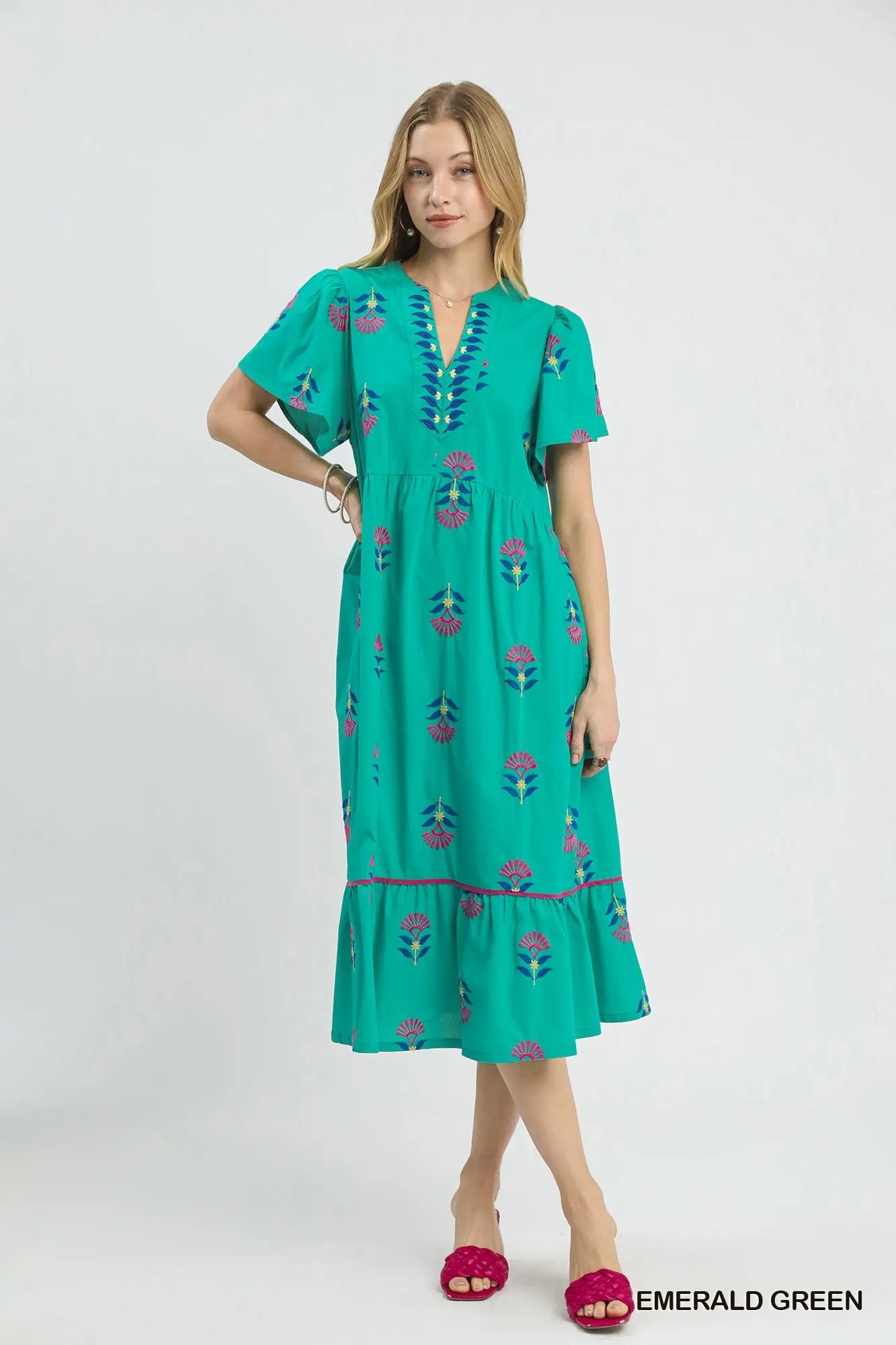 umgee long Teal Embroidered Dress