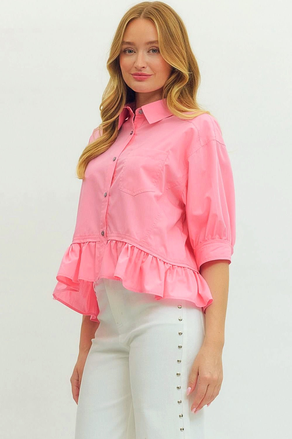 entro Pink Ruffle Shirt