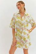 entro White Denim Floral Print Dress
