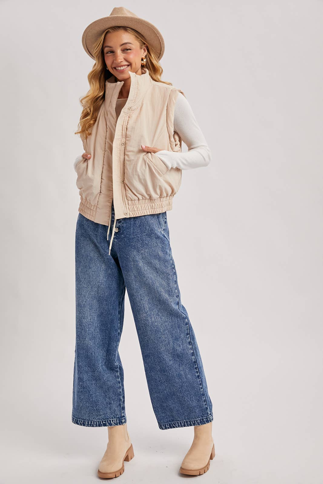Bomber Style Puffer Vest with Pockets