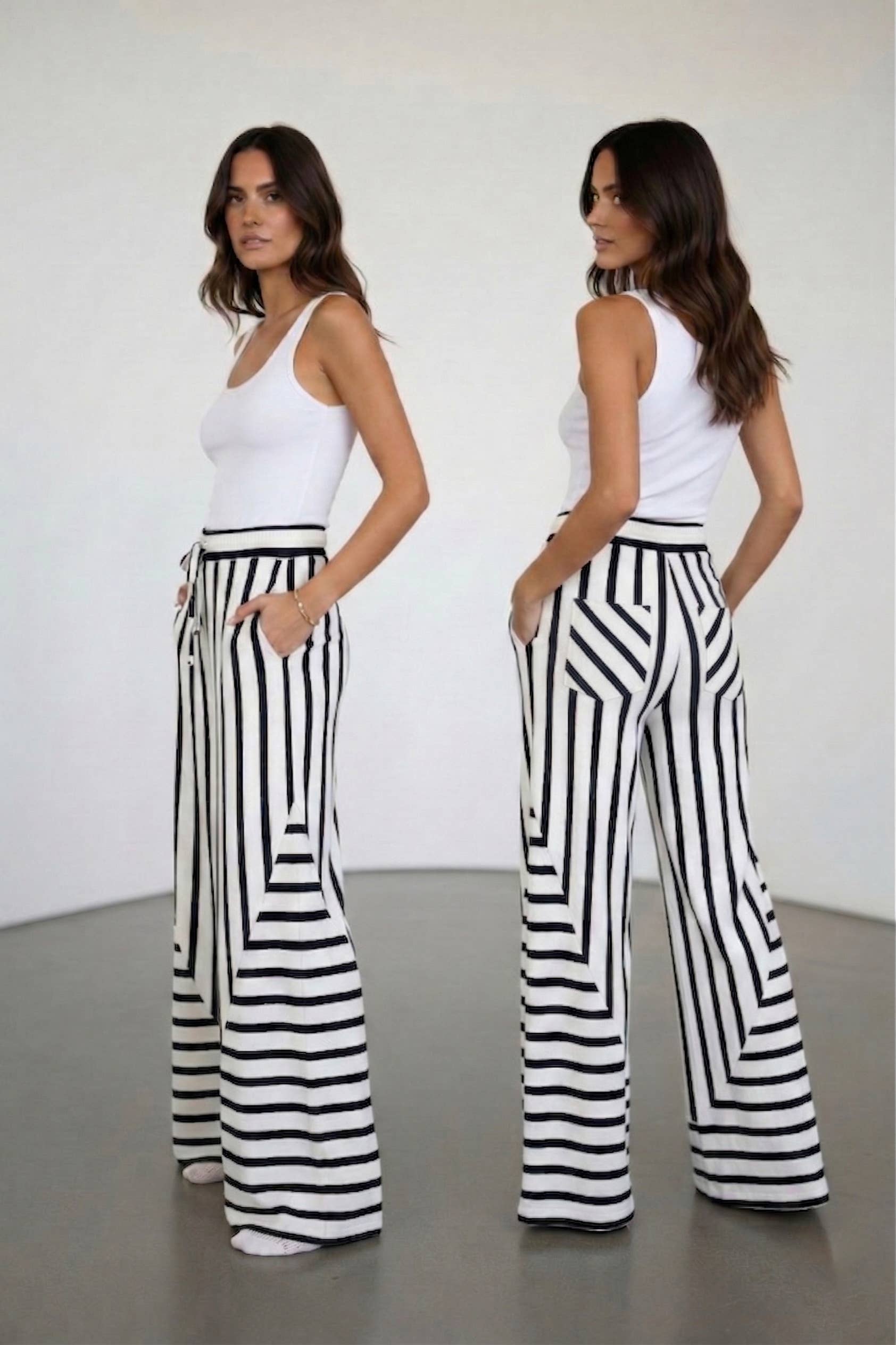 Mixed-stripe Terry Wide-leg Pants