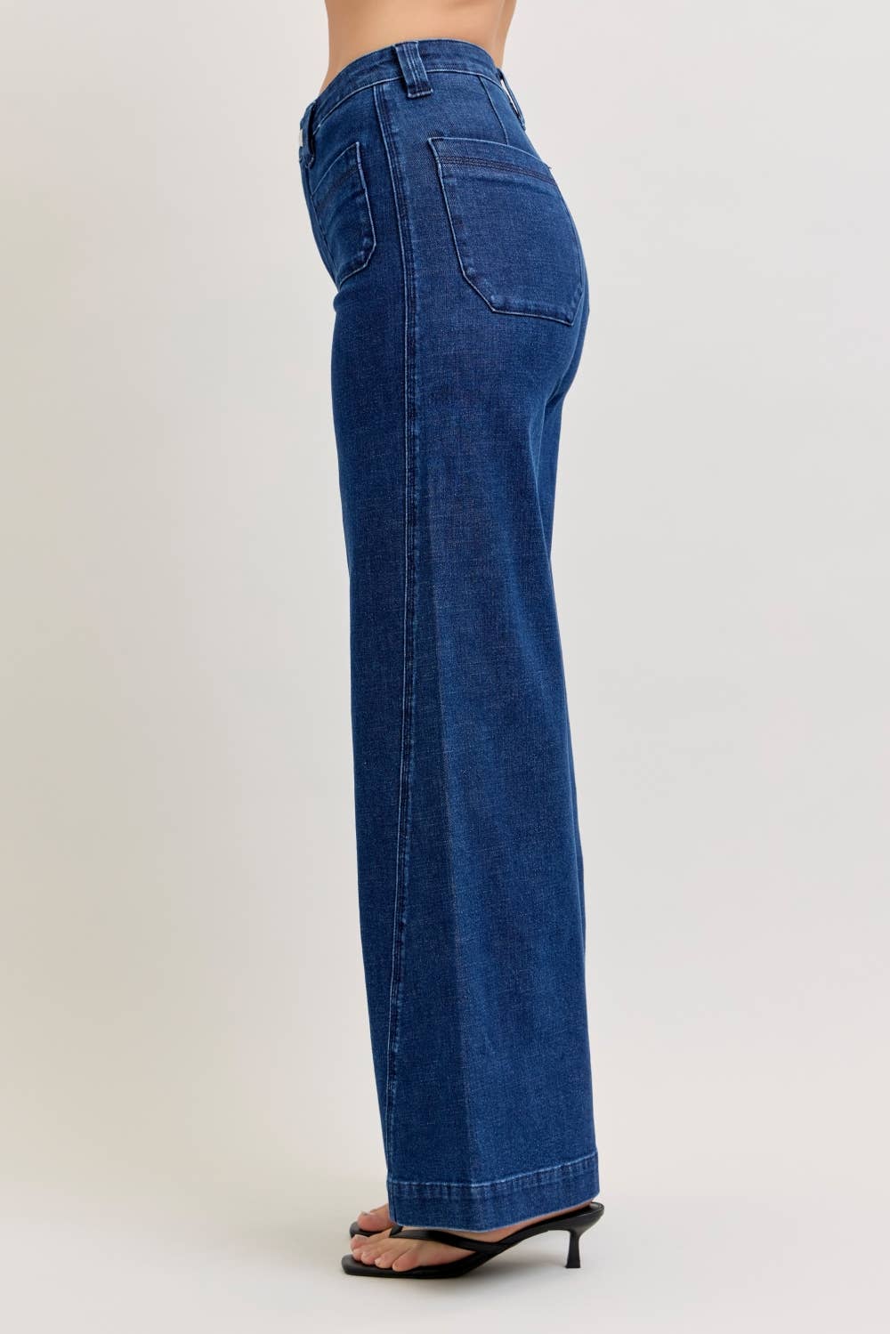 High Waist Retro Wide w/ Patch Pockets & Twisted Seams