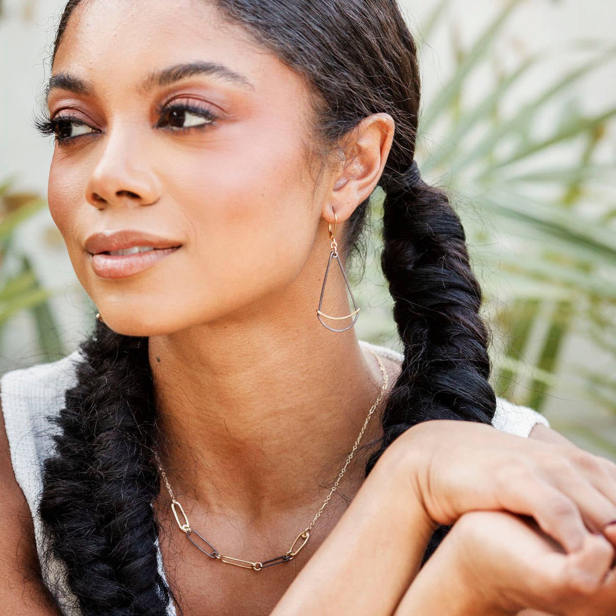 Long Gold+Ink Fan Earrings | black gold artisan jewelry