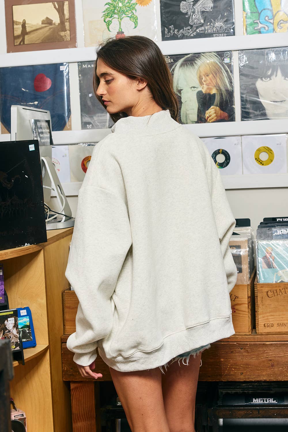 THANKFUL Applique Embroidery Mock Neck Sweatshirt