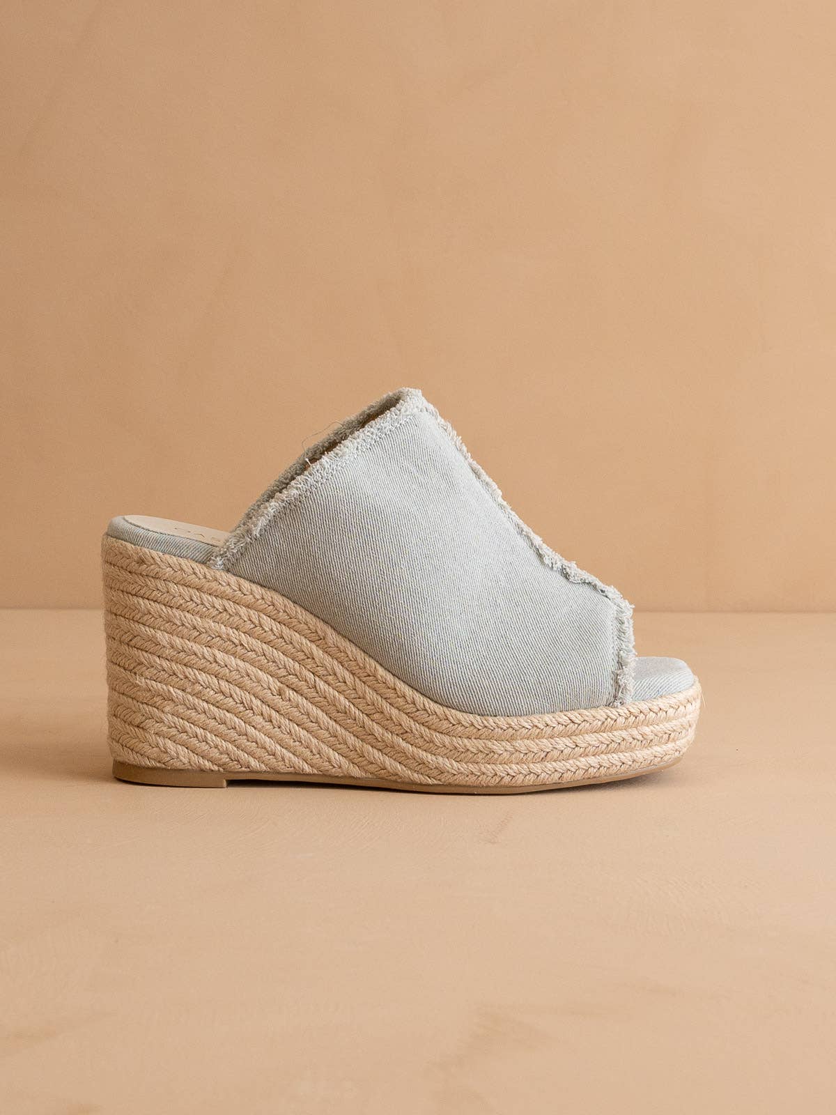 The Verona | Denim Frayed Denim Espadrille Wedge