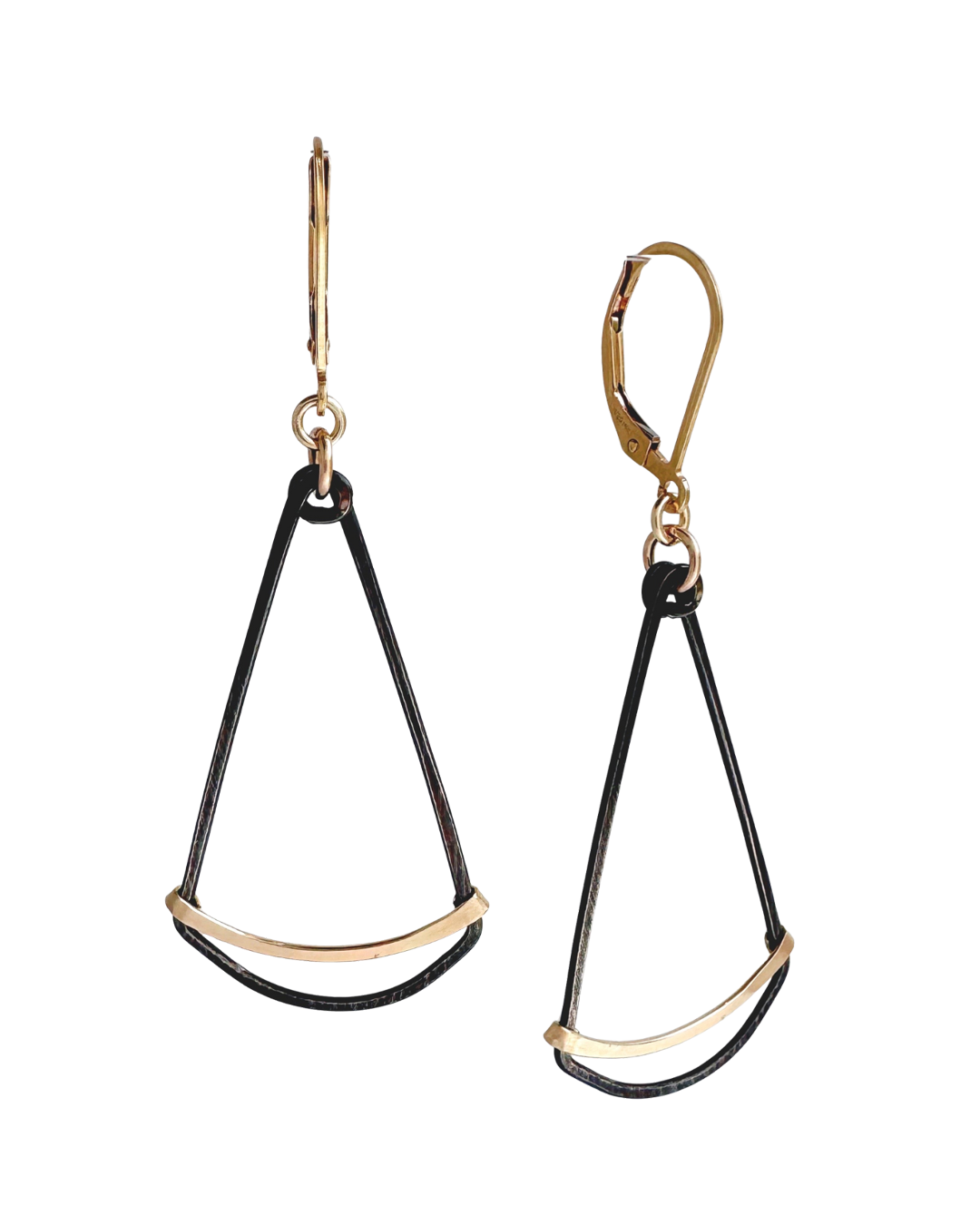 Long Gold+Ink Fan Earrings | black gold artisan jewelry