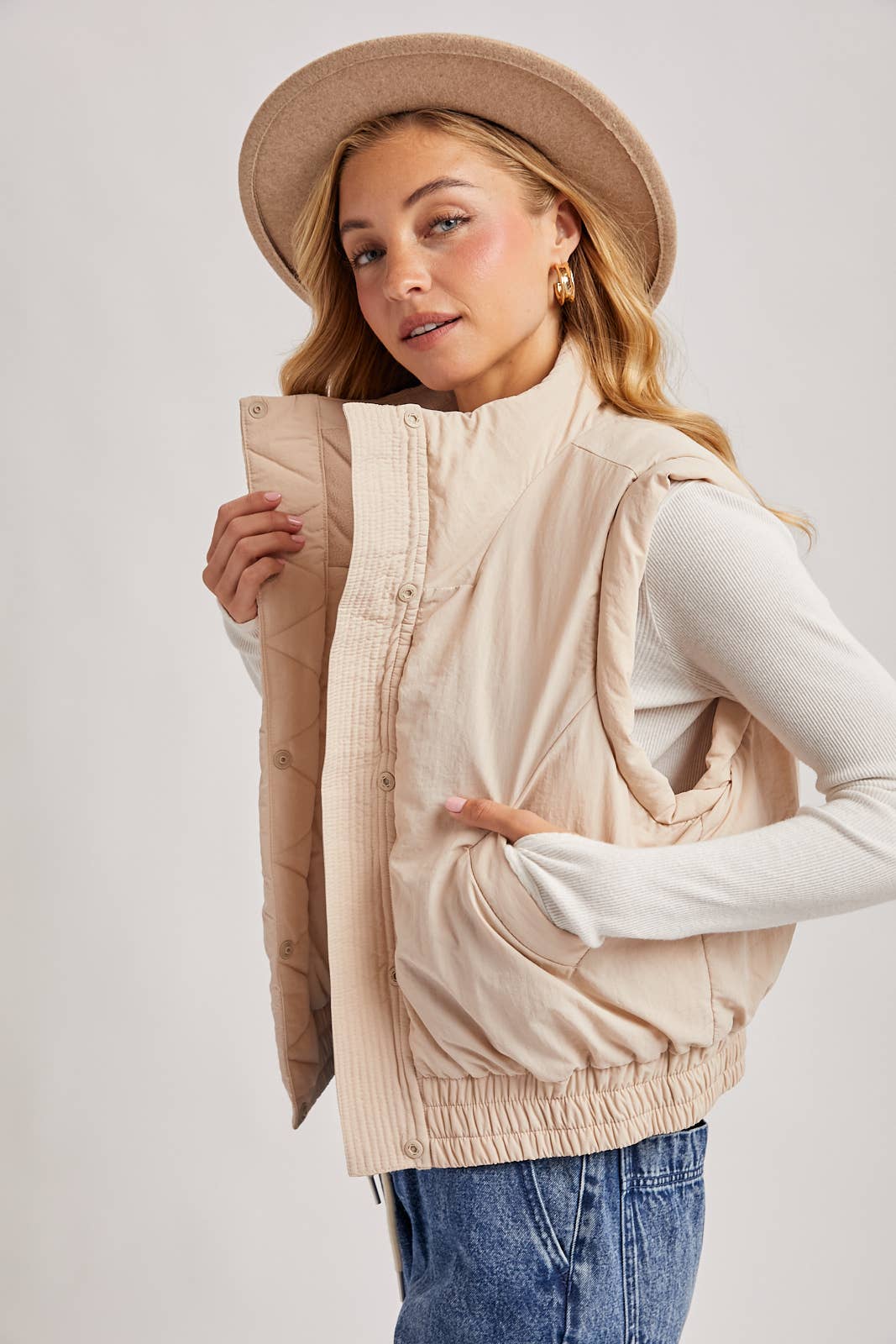 Bomber Style Puffer Vest with Pockets