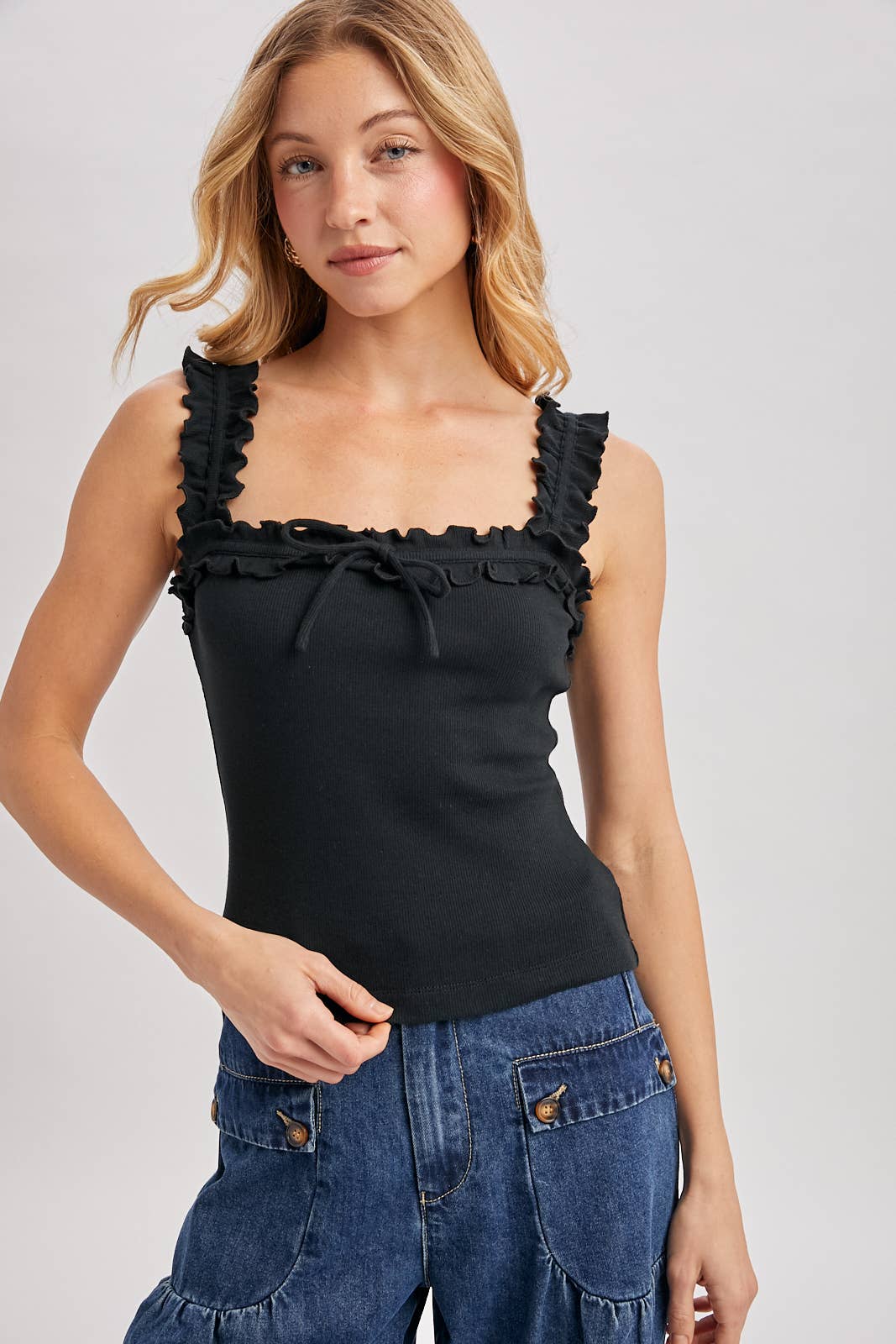 Square Neck Ruffled Strap Cami