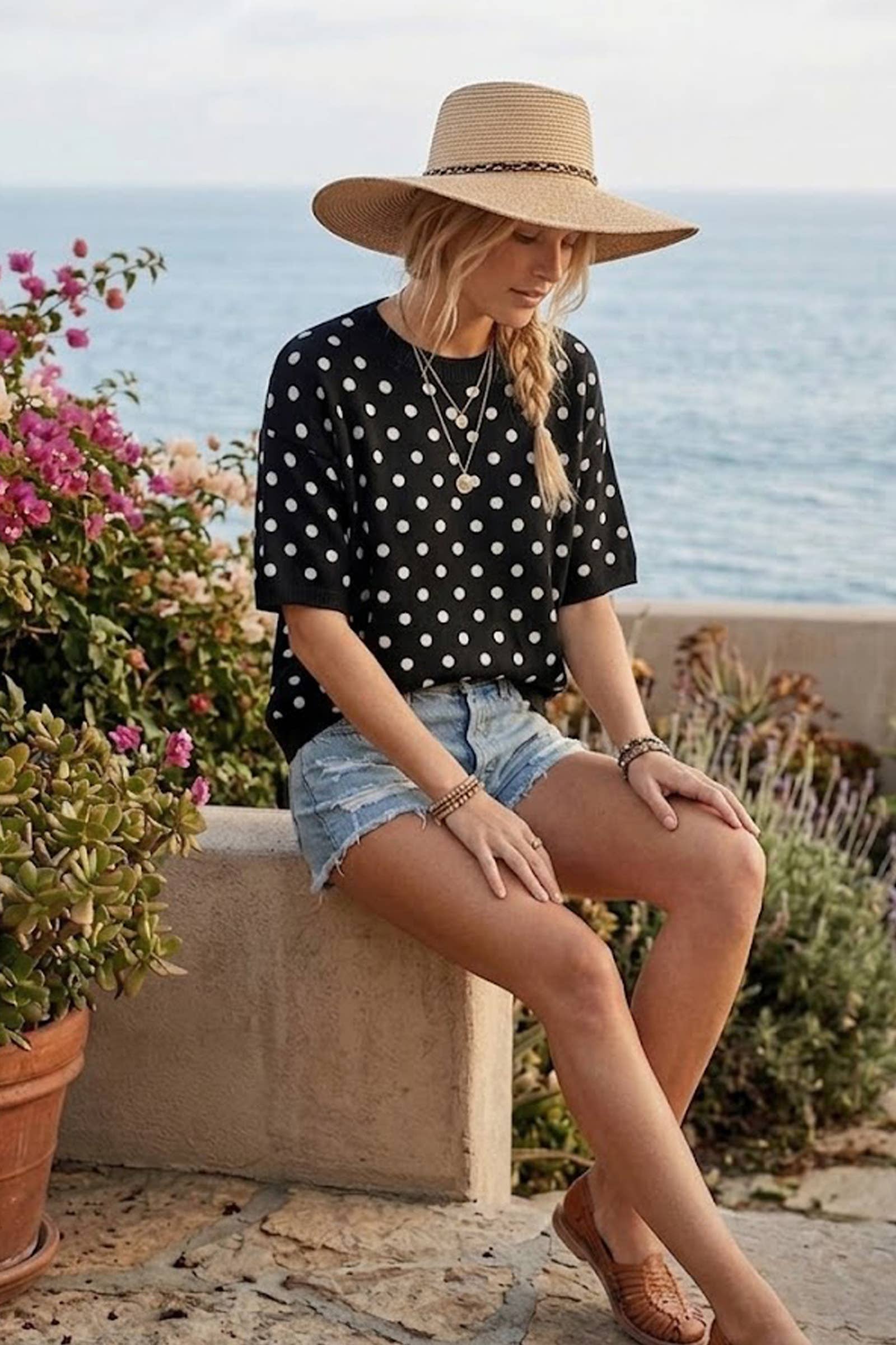 Oversized Polka Dot Sweater Top