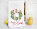 Merry and Bright Holiday Wreath Tea Towel