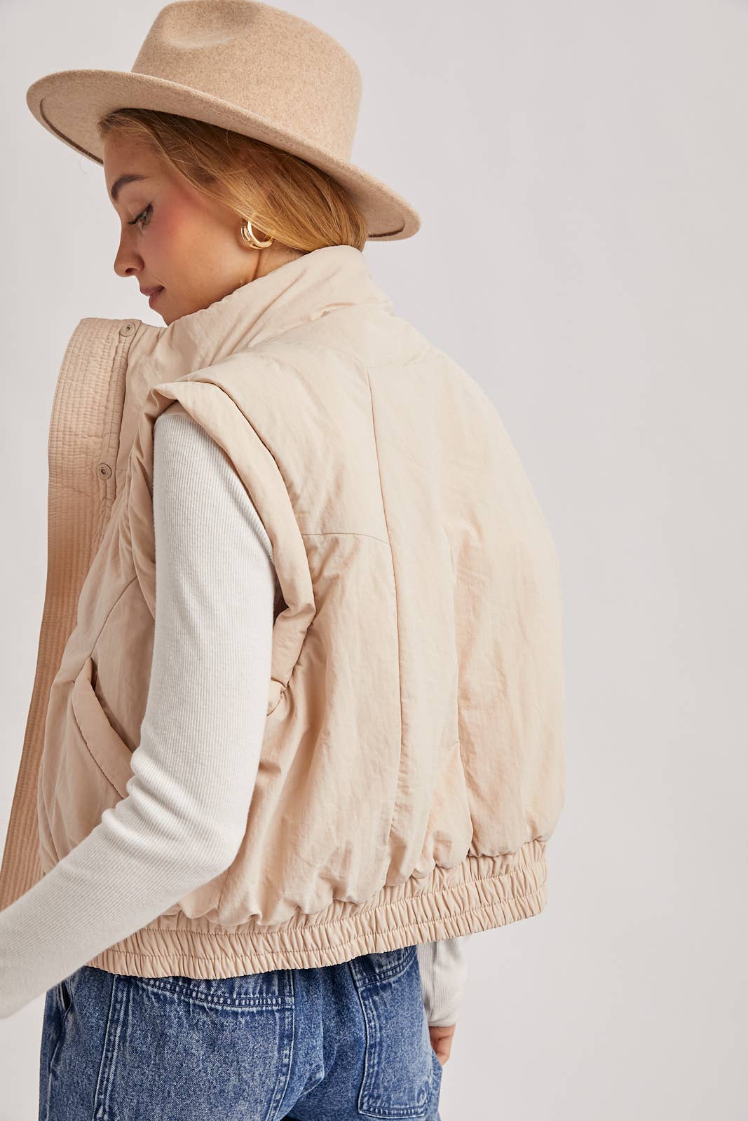 Bomber Style Puffer Vest with Pockets