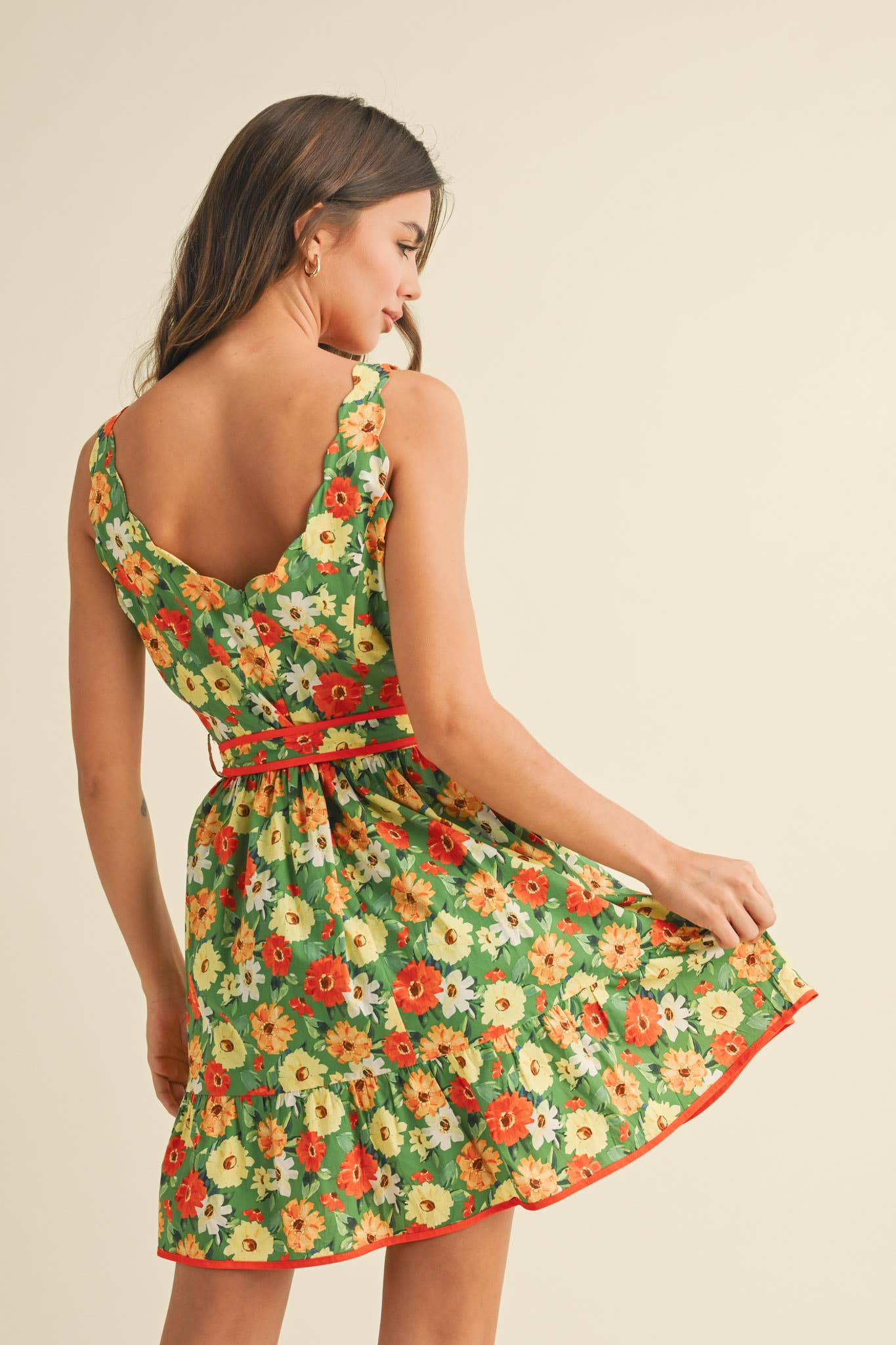 Floral Scalloped Mini Dress