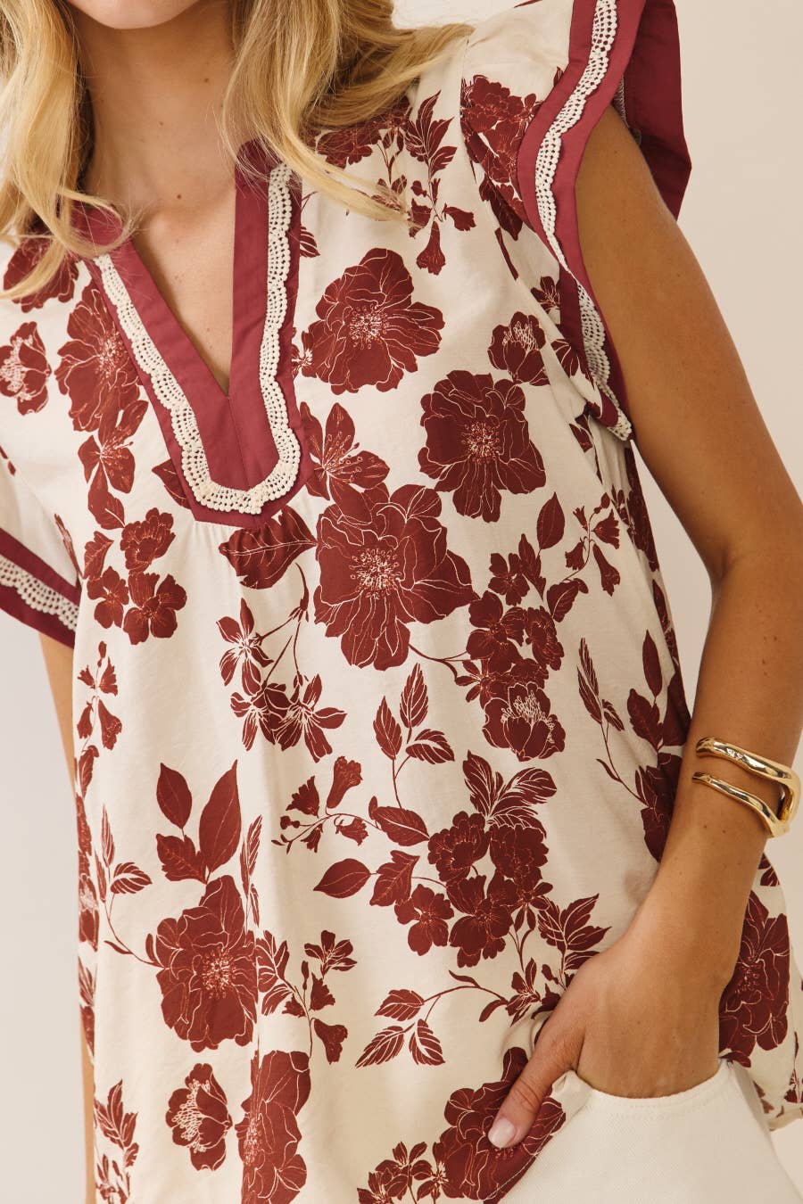 Floral Print Short Sleeve Blouse