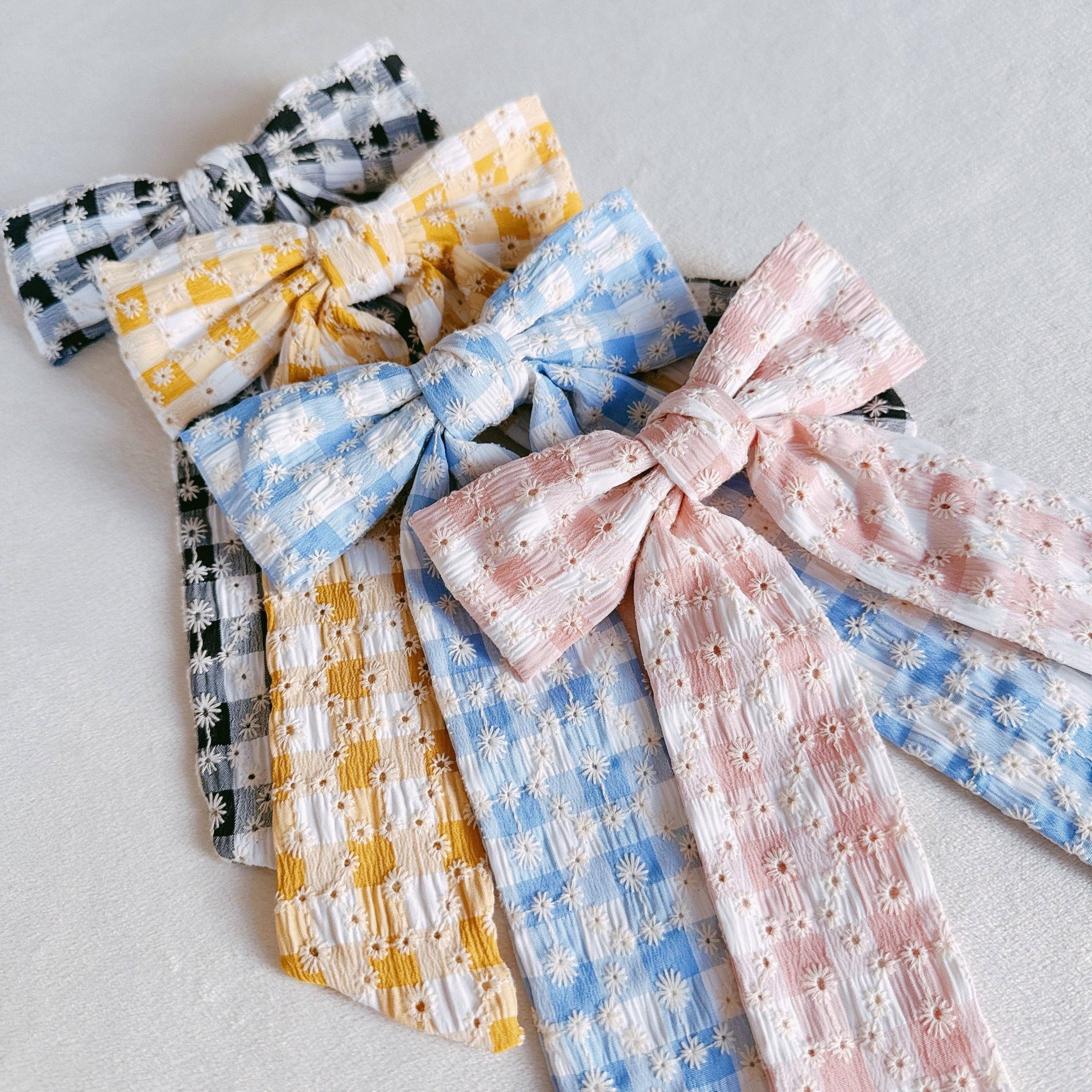 Daisy Picnic Gingham Bow Hair Clip - Yellow or Black