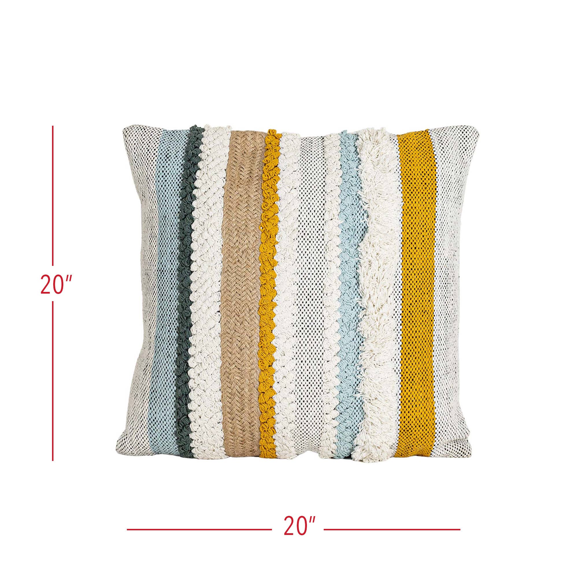 Aba 20x20 Striped Fringed Filled Throw Pillow Mustard Cotton