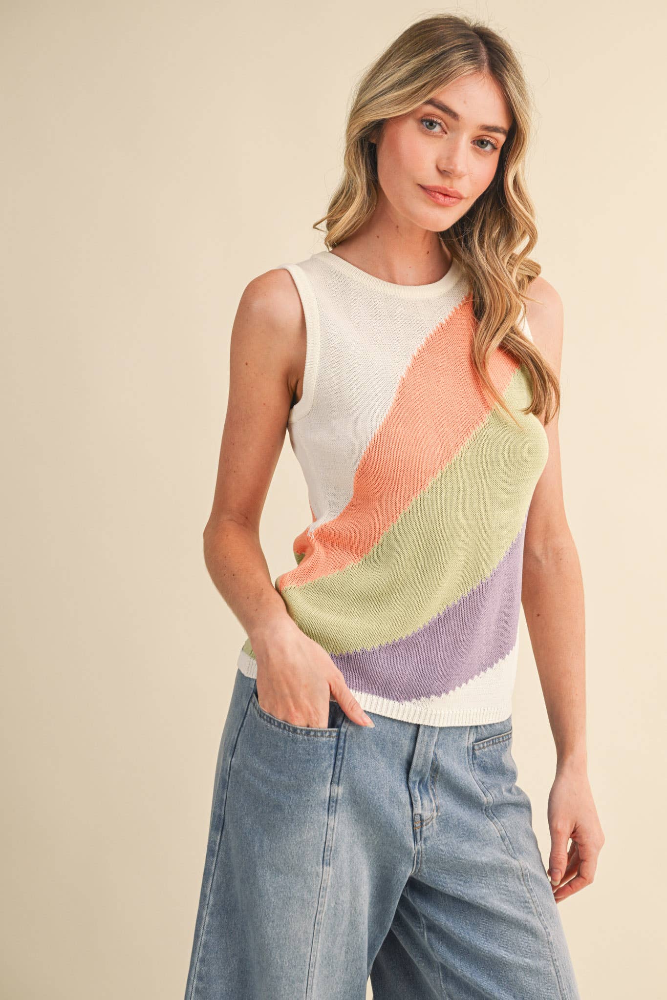Sleeveless Color Block Knit Tank
