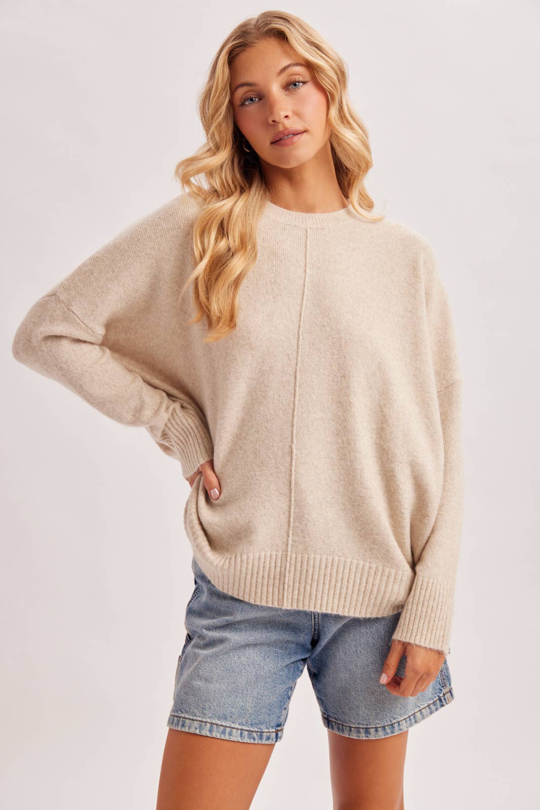 Center Seam Oversized Knit Sweater
