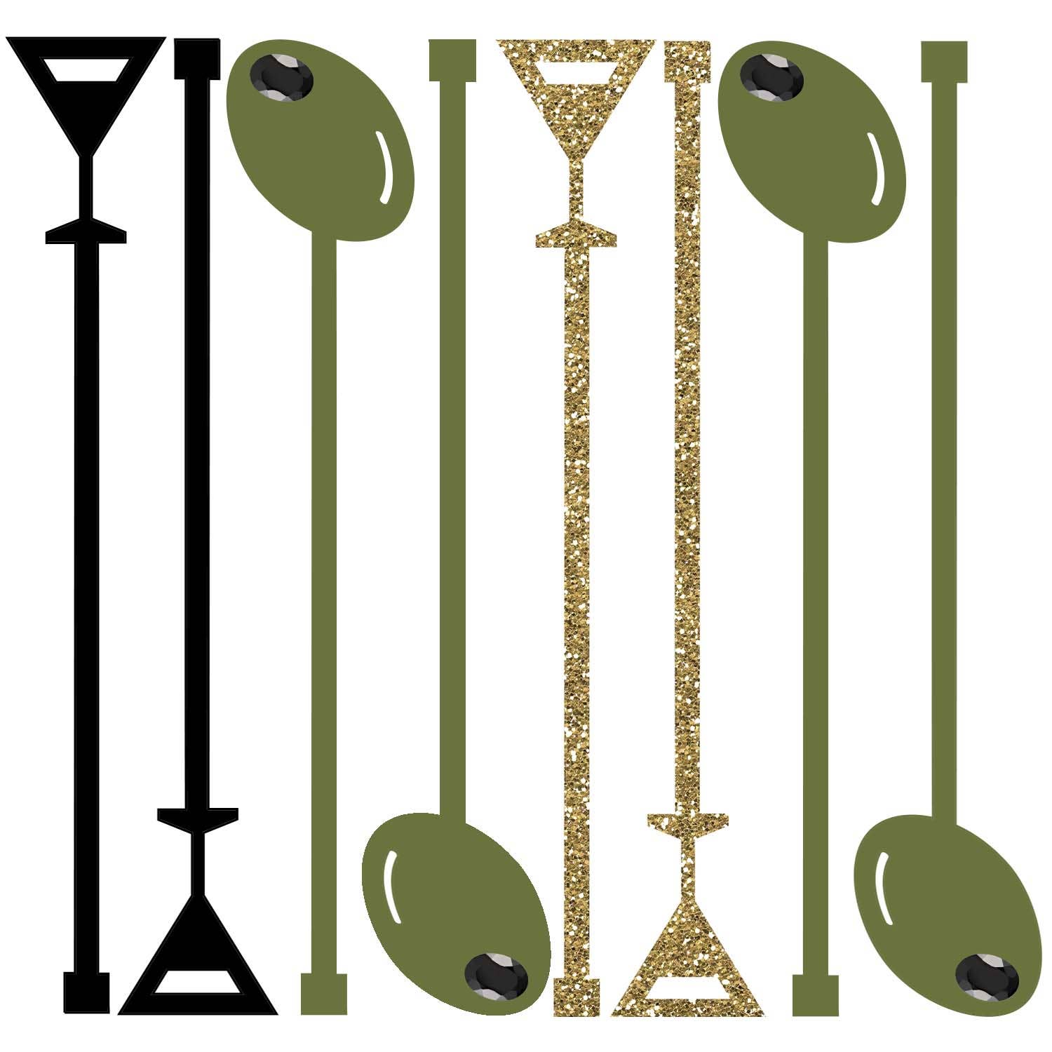 Martini and Olive Gold Acrylic Beverage Mixing Swizzle Stix