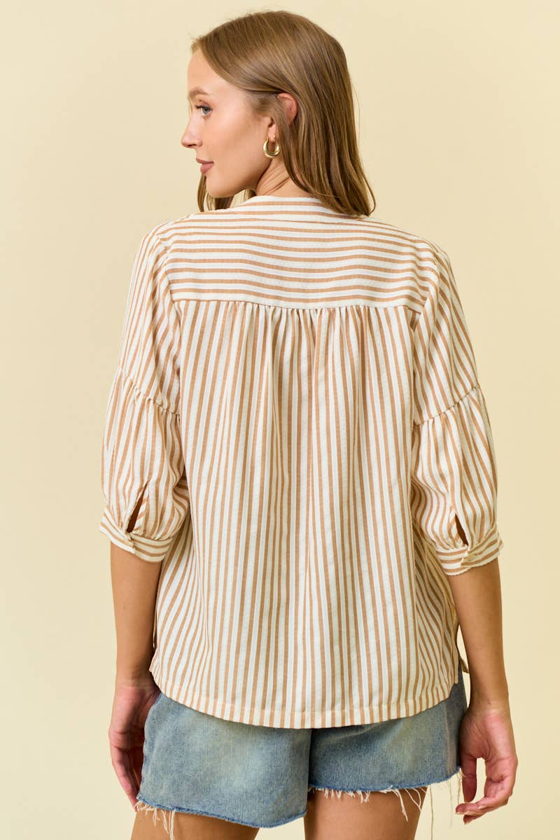 Striped Puff Sleeve Pullover Top