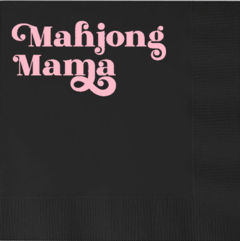 Mahjong Mama Black and Pink Foil Game Night Cocktail Napkin