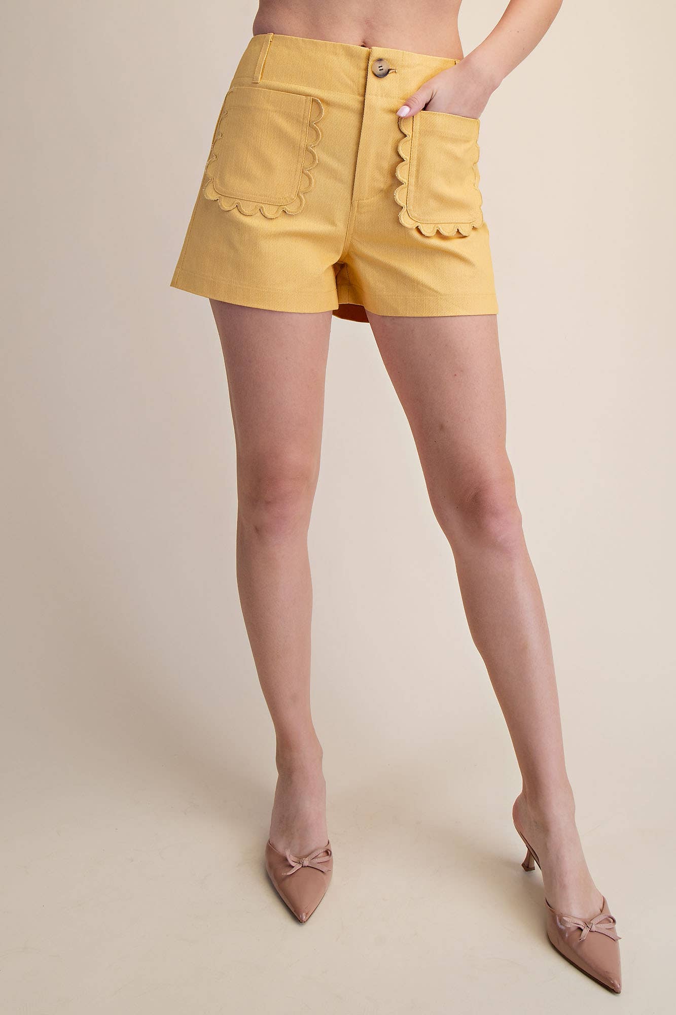 Colette Shorts Scallop Detail Pocket - Blue White, Red, Yellow or Pink