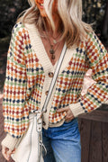 Multicolour Dotty Pattern Button V Neck Sweater Cardigan