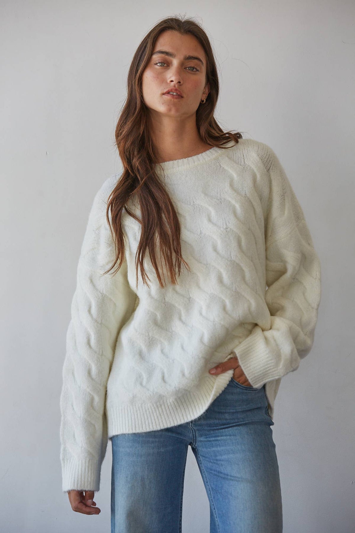 Knit Sweater Cable Knit Round Neck Pullover