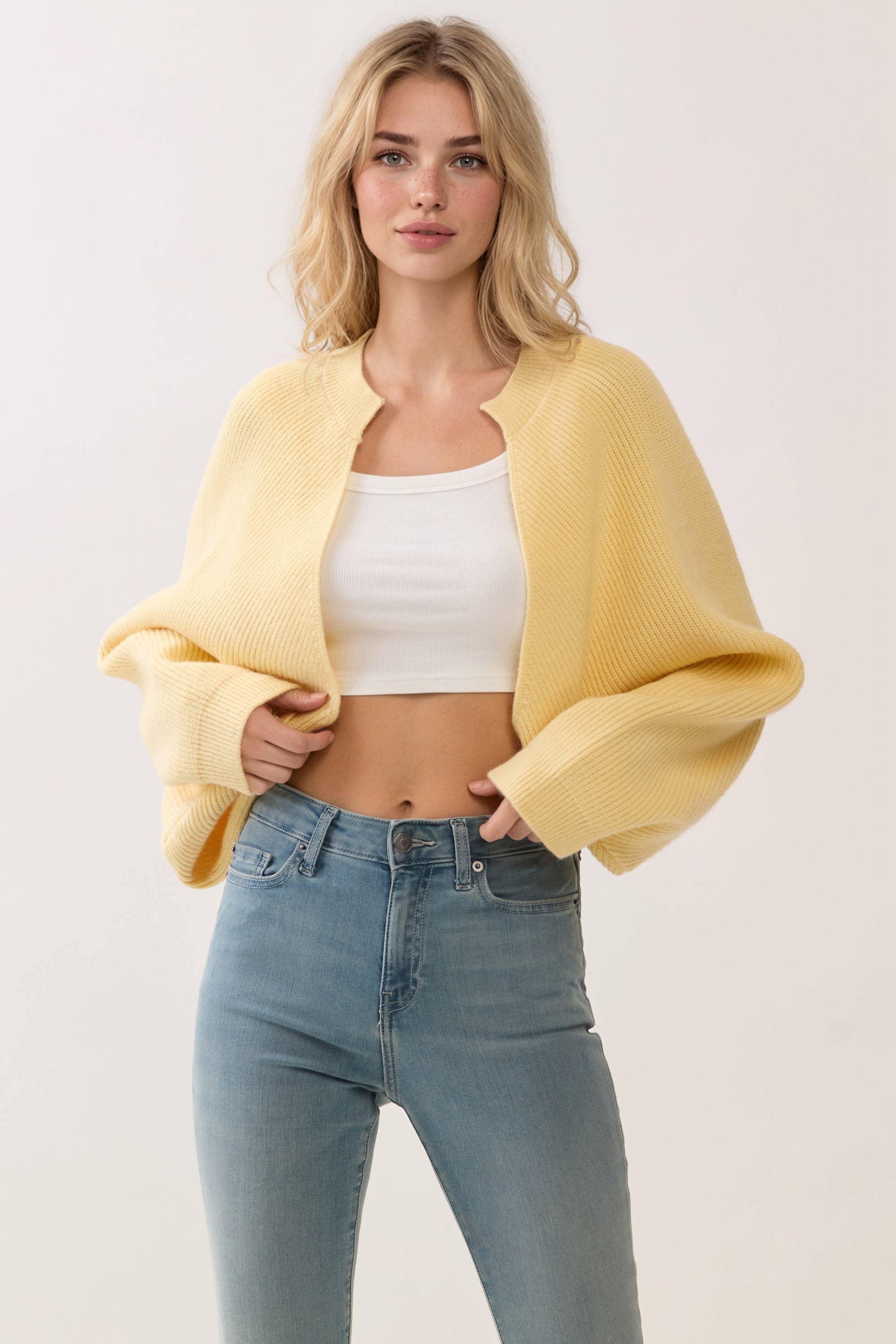 Knit Dropped Shoulders Open Front Cardigan