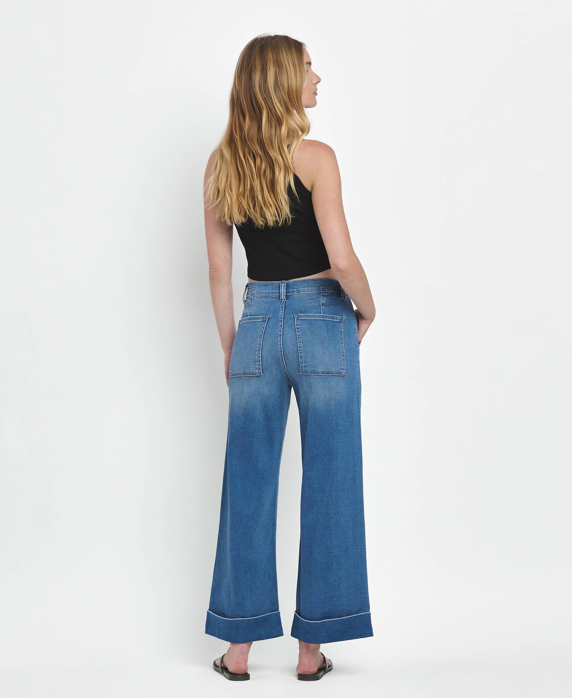 VERVET High Rise Double Cuffed Baggy Wide Cropped Jeans