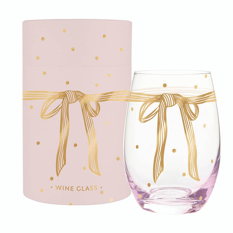 Gold Foil Stemless Wine Glass - Lilac Bow