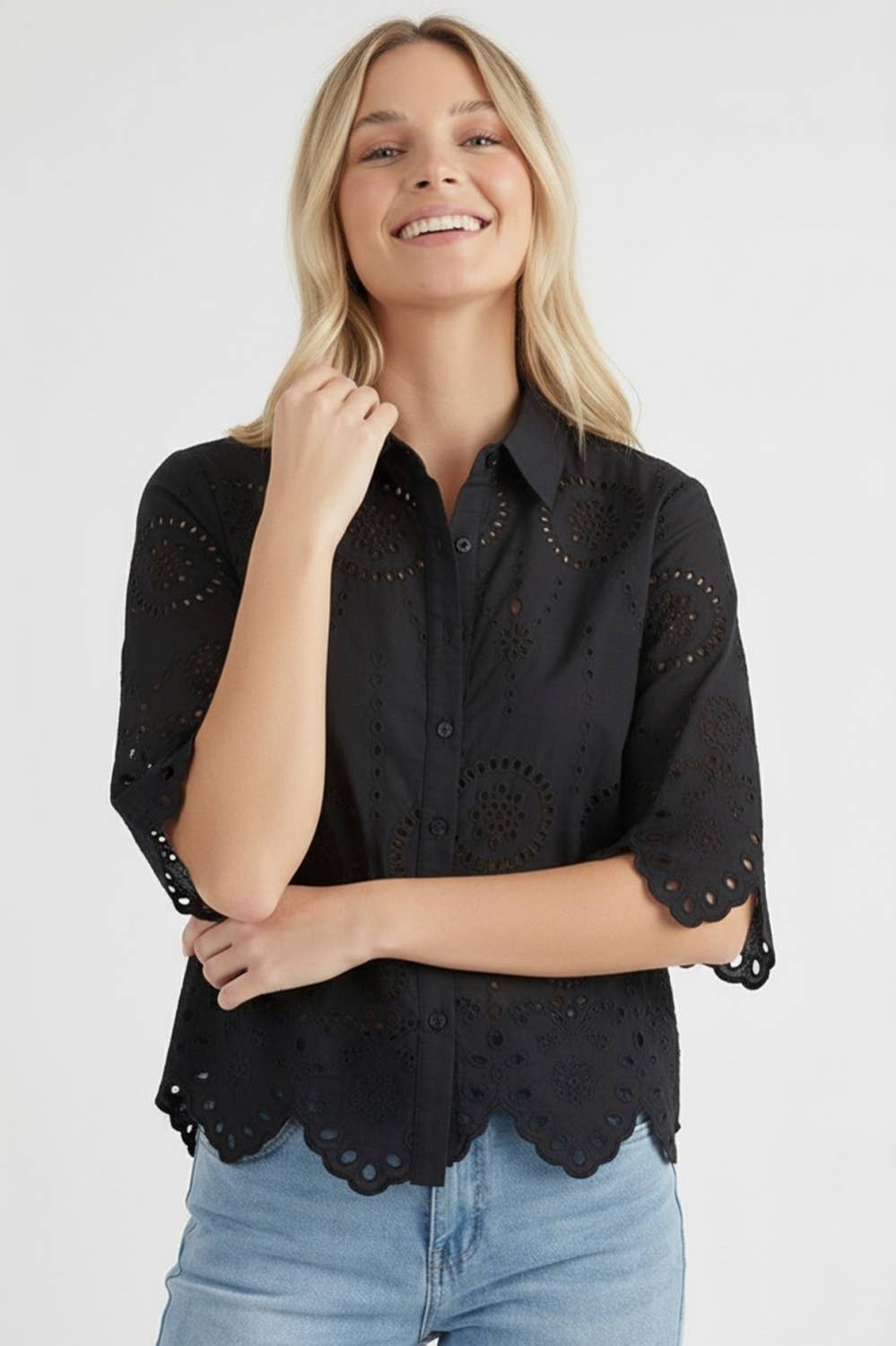 Button Down Eyelet Lace Blouse
