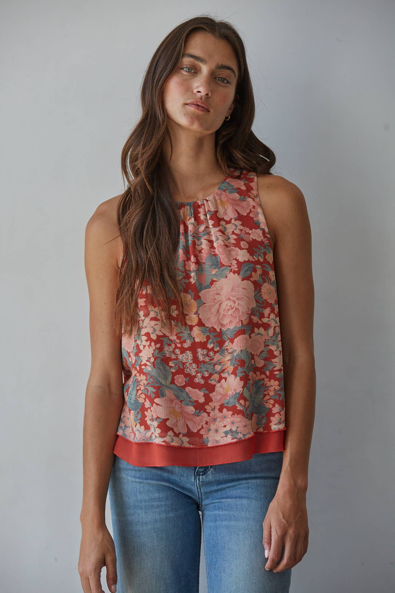 Chiffon Floral Print Sleeveless Top